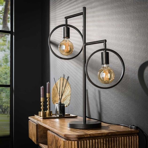 Sleek Industrial Table Lamp with Dual Light Points and Charcoal Finish - DualTable